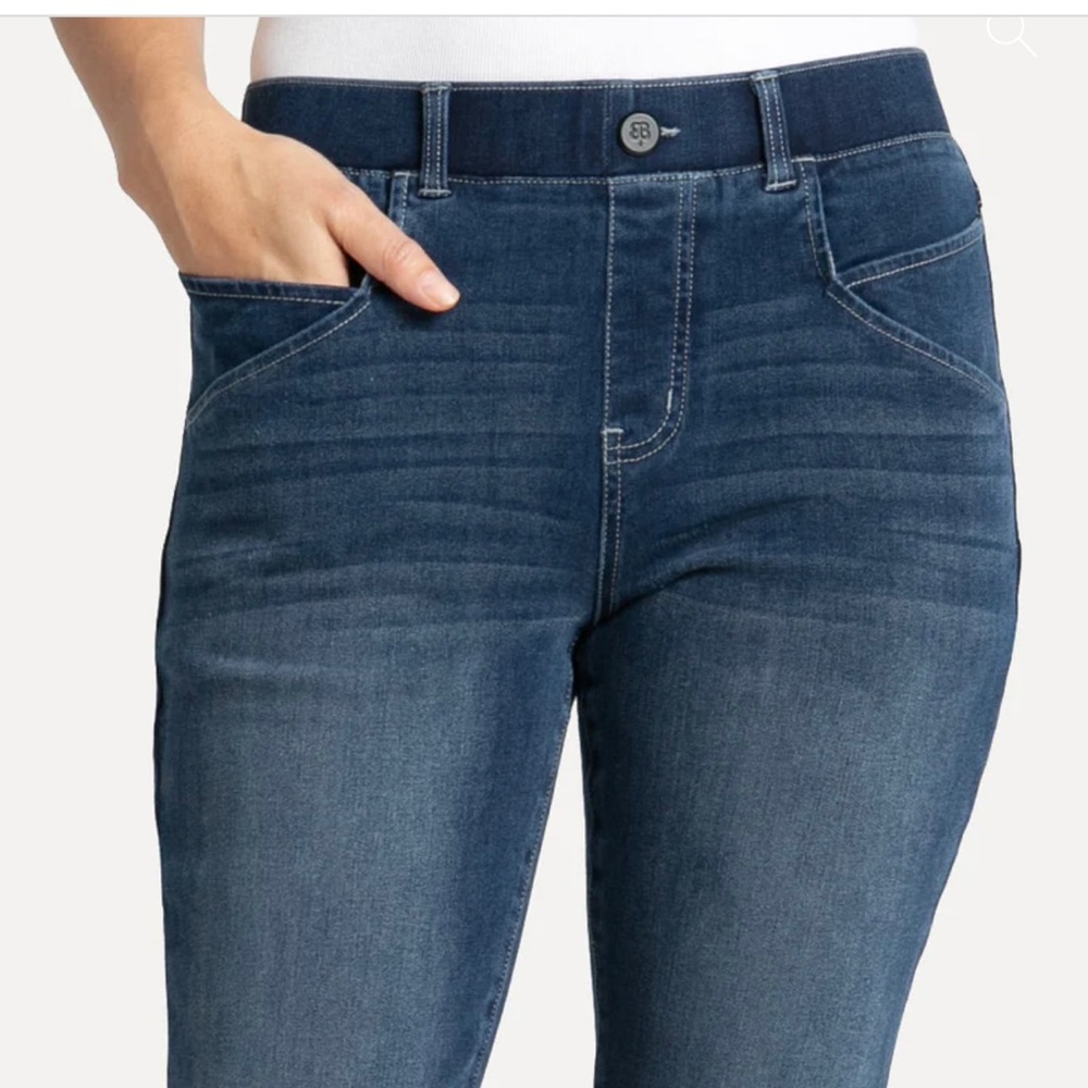 Betabrand Straight-Leg 7-Pocket Yoga Denim Pull On Jeans Blue XL LONG